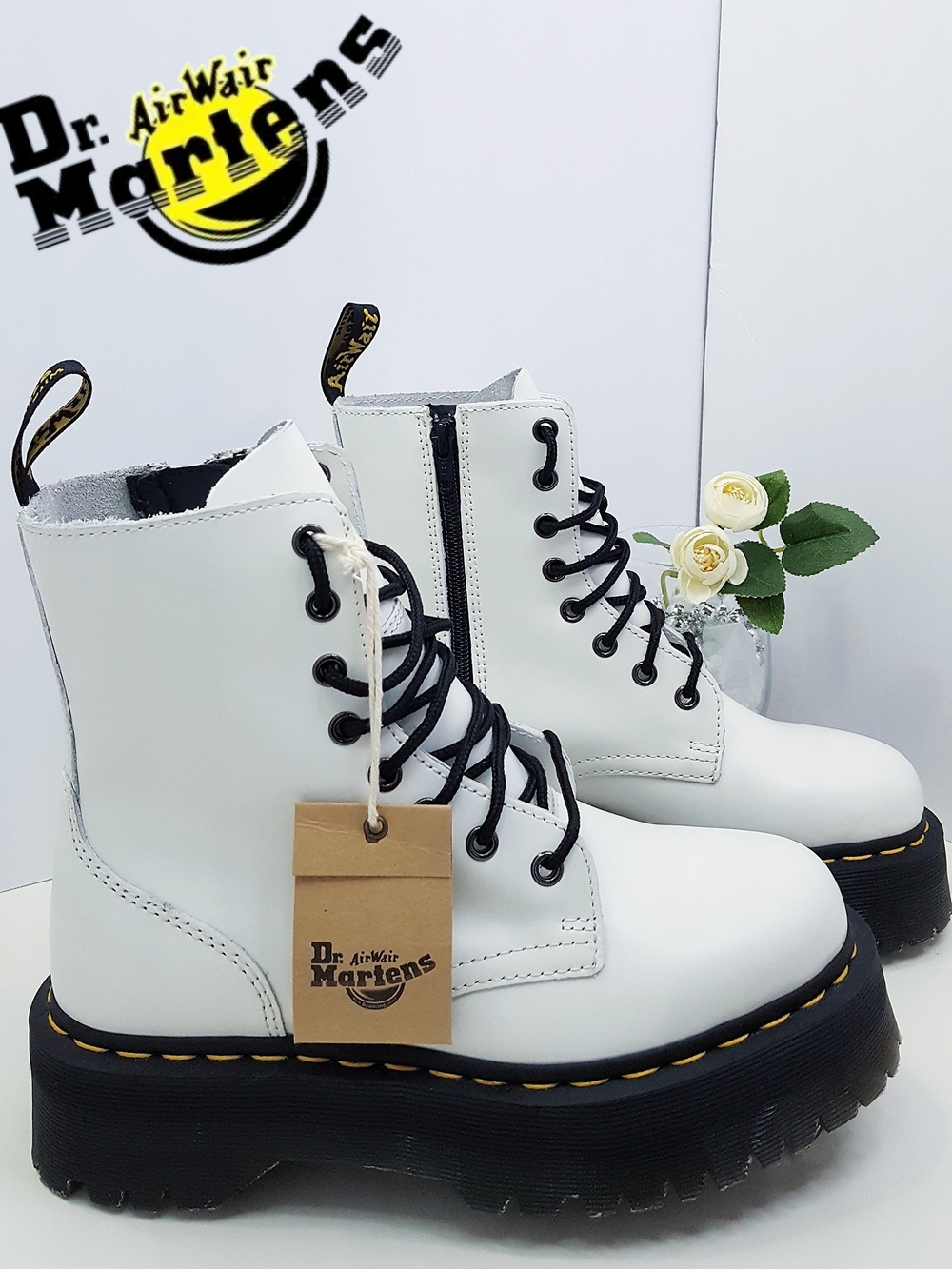 NWT💝Dr Martin's Jadon Chunky Platform Boots|White Polished Smooth